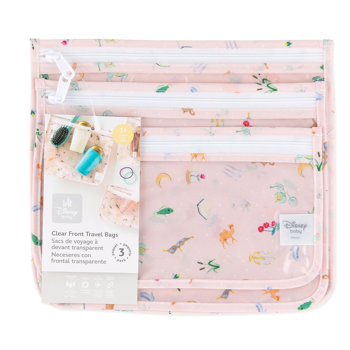 Roamio Travel Bag, Toiletry, TSA Approved Pouch, Zip Quart Size Airline Compliant, Clear-Sided, Baby, Diaper Organization, Makeup, Accessories, Packing, Set of 3 Sizes, Beige Check
