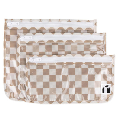 Roamio Travel Bag, Toiletry, TSA Approved Pouch, Zip Quart Size Airline Compliant, Clear-Sided, Baby, Diaper Organization, Makeup, Accessories, Packing, Set of 3 Sizes, Beige Check