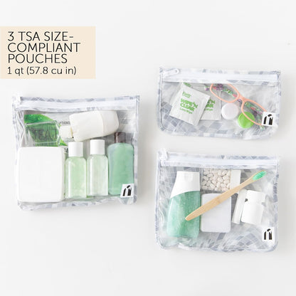 Roamio Travel Bag, Toiletry, TSA Approved Pouch, Zip Quart Size Airline Compliant, Clear-Sided, Baby, Diaper Organization, Makeup, Accessories, Packing, Set of 3 Sizes, Beige Check