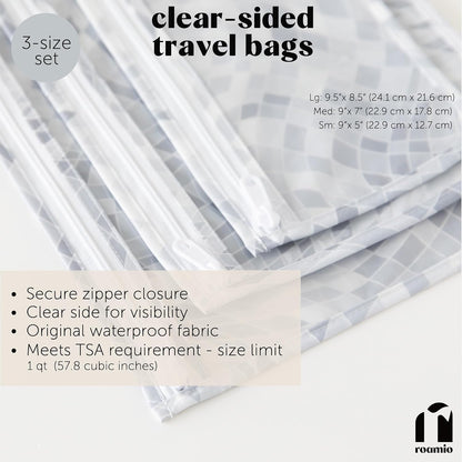 Roamio Travel Bag, Toiletry, TSA Approved Pouch, Zip Quart Size Airline Compliant, Clear-Sided, Baby, Diaper Organization, Makeup, Accessories, Packing, Set of 3 Sizes, Beige Check