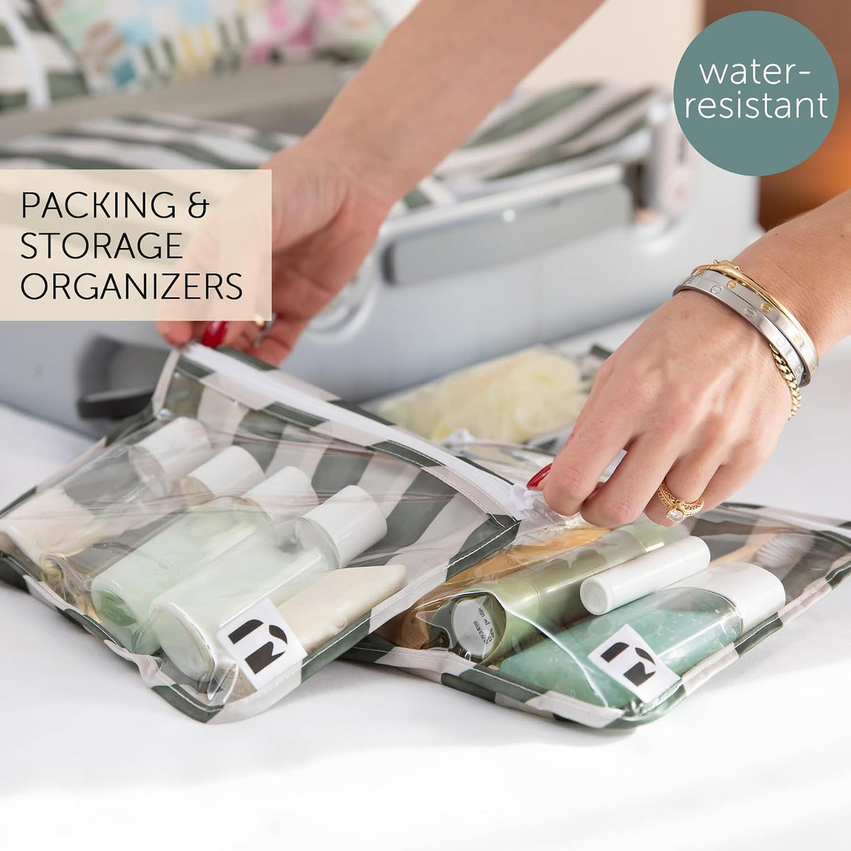 Roamio Travel Bag, Toiletry, TSA Approved Pouch, Zip Quart Size Airline Compliant, Clear-Sided, Baby, Diaper Organization, Makeup, Accessories, Packing, Set of 3 Sizes, Beige Check