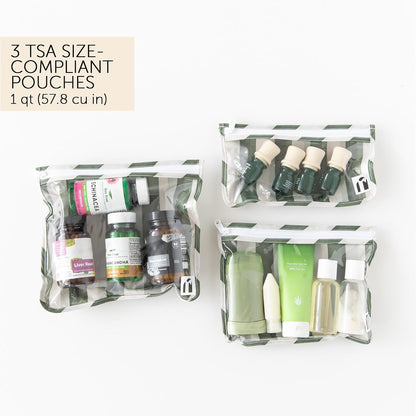 Roamio Travel Bag, Toiletry, TSA Approved Pouch, Zip Quart Size Airline Compliant, Clear-Sided, Baby, Diaper Organization, Makeup, Accessories, Packing, Set of 3 Sizes, Beige Check