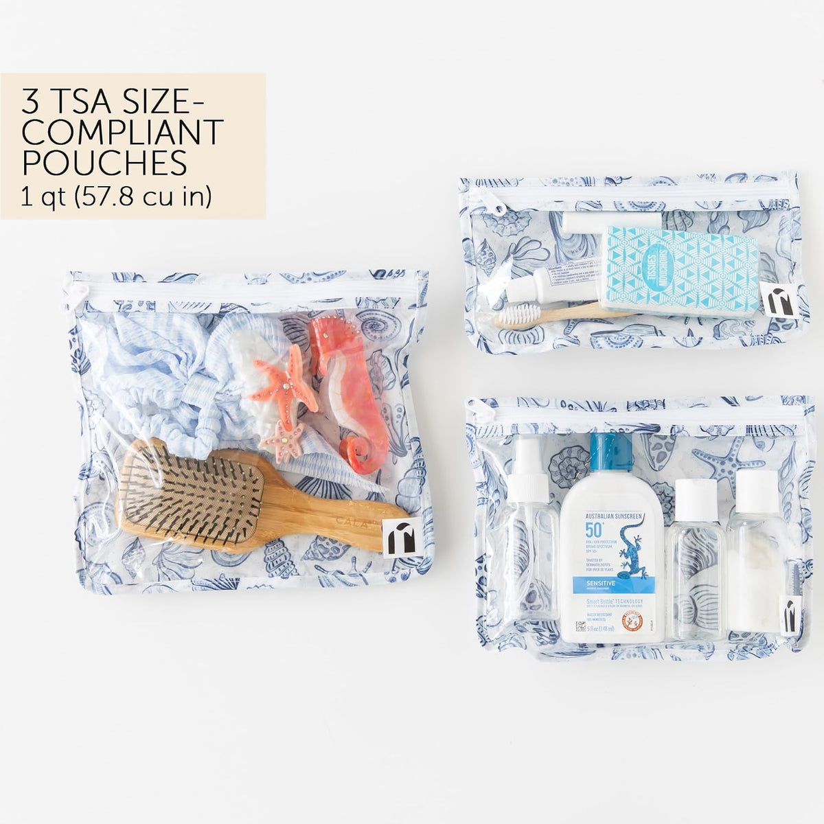 Roamio Travel Bag, Toiletry, TSA Approved Pouch, Zip Quart Size Airline Compliant, Clear-Sided, Baby, Diaper Organization, Makeup, Accessories, Packing, Set of 3 Sizes, Beige Check