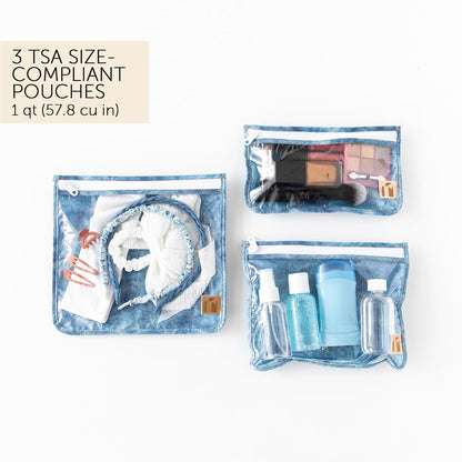Roamio Travel Bag, Toiletry, TSA Approved Pouch, Zip Quart Size Airline Compliant, Clear-Sided, Baby, Diaper Organization, Makeup, Accessories, Packing, Set of 3 Sizes, Beige Check