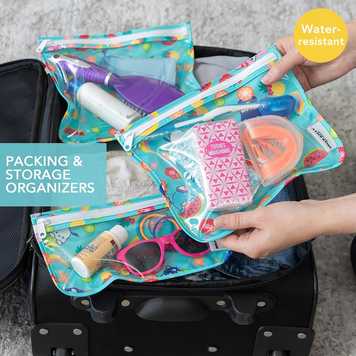 Roamio Travel Bag, Toiletry, TSA Approved Pouch, Zip Quart Size Airline Compliant, Clear-Sided, Baby, Diaper Organization, Makeup, Accessories, Packing, Set of 3 Sizes, Beige Check