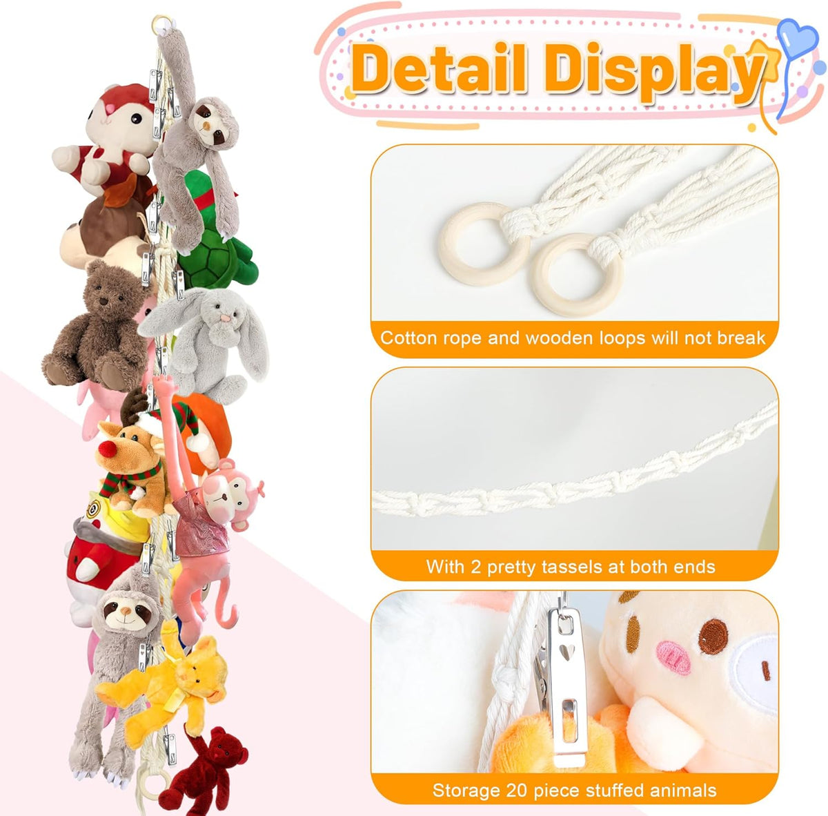 Stuffed Animal Storage Hammock Corner Hanging Stuffed Animal Holder
