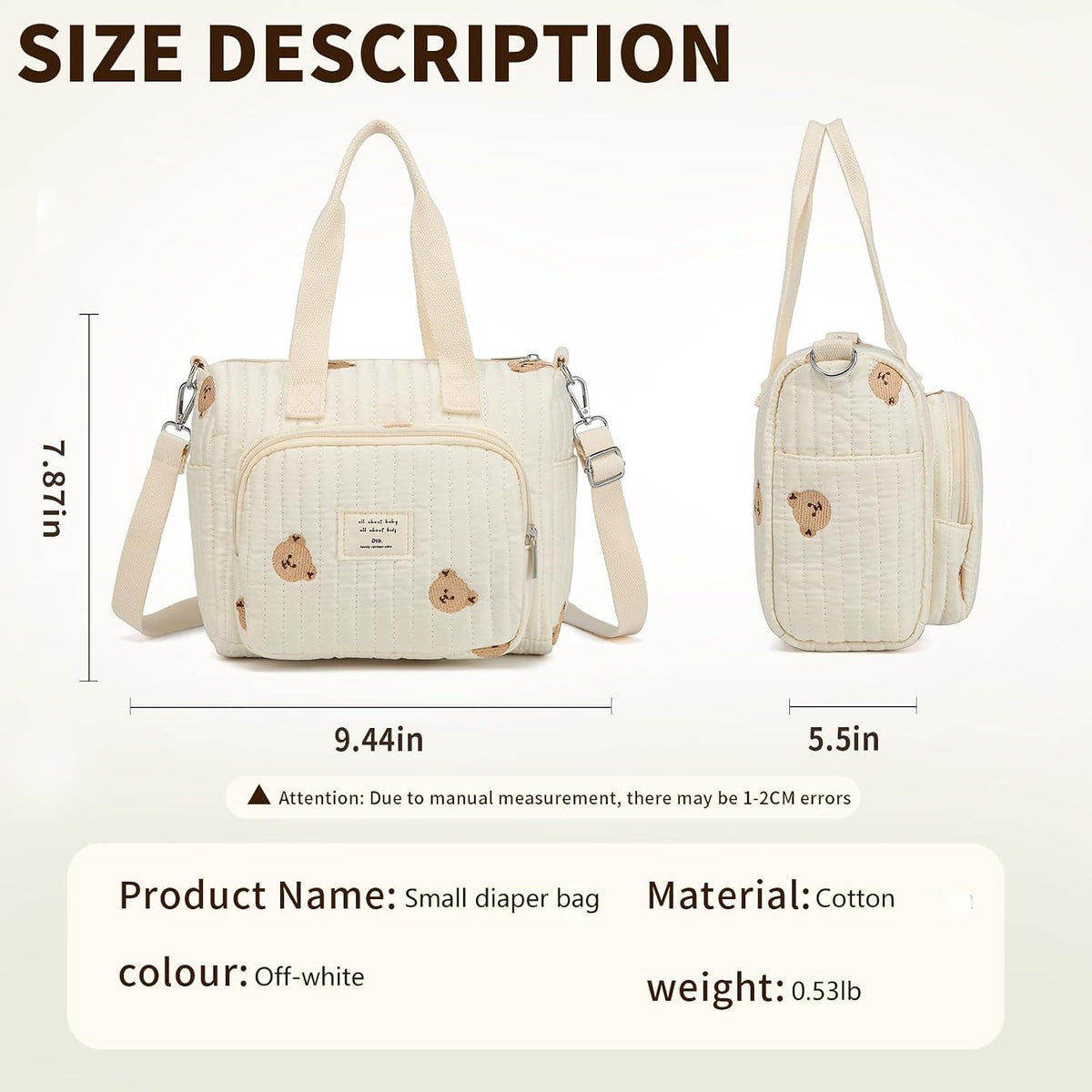Small Diaper Bag Tote, Crossbody Diaper Bag Mini Purse with 5 Pockets