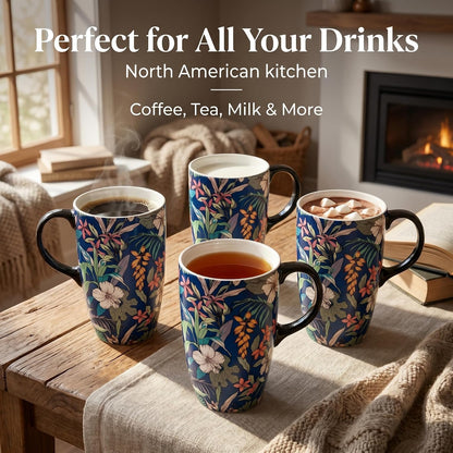 17 oz Ceramic Travel Mug with Lid and Handle, Floral | Tall Tea Cup, Microwave & Dishwasher Safe Coffee Cup, Gift Box Included