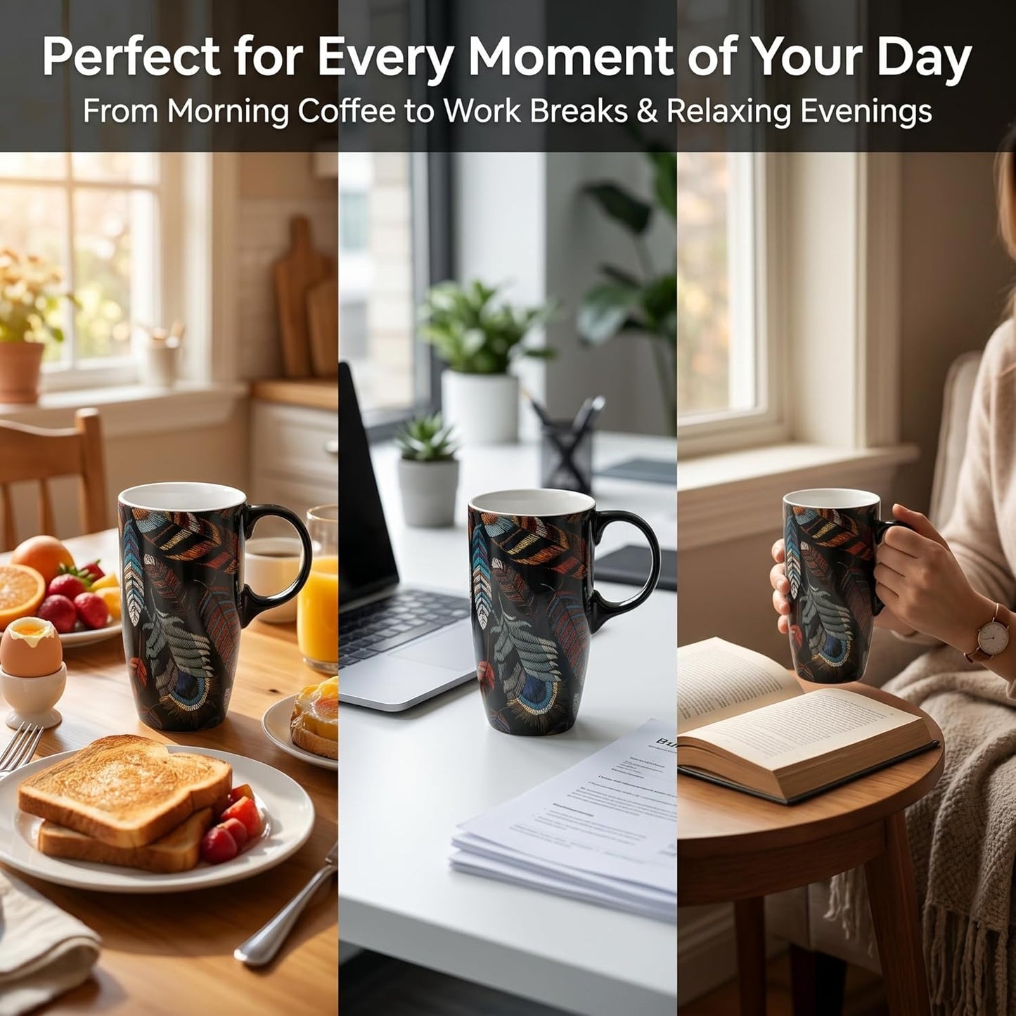 17 oz Ceramic Travel Mug with Lid and Handle, Floral | Tall Tea Cup, Microwave & Dishwasher Safe Coffee Cup, Gift Box Included