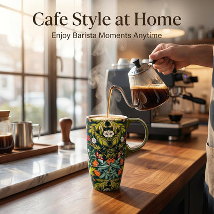 17 oz Ceramic Travel Mug with Lid and Handle, Floral | Tall Tea Cup, Microwave & Dishwasher Safe Coffee Cup, Gift Box Included