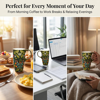 17 oz Ceramic Travel Mug with Lid and Handle, Floral | Tall Tea Cup, Microwave & Dishwasher Safe Coffee Cup, Gift Box Included