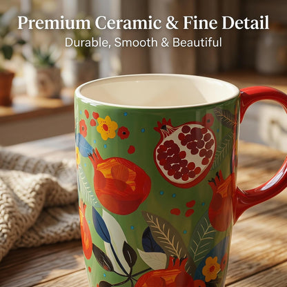 17 oz Ceramic Travel Mug with Lid and Handle, Floral | Tall Tea Cup, Microwave & Dishwasher Safe Coffee Cup, Gift Box Included