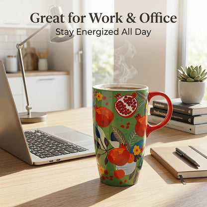 17 oz Ceramic Travel Mug with Lid and Handle, Floral | Tall Tea Cup, Microwave & Dishwasher Safe Coffee Cup, Gift Box Included