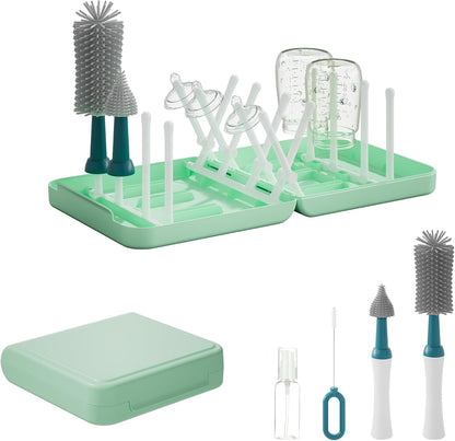Powerful Electric Baby Bottle Brush Cleaner Set,Complete with Silicone Bottle/Nipple/Gap/Straw Brushes,Plus a Dispenser and Foldable Drying Rack,Effort Electric Cleaning Brush,Portable Travel Set
