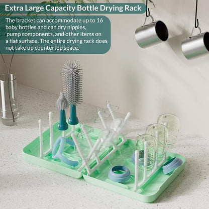 Powerful Electric Baby Bottle Brush Cleaner Set,Complete with Silicone Bottle/Nipple/Gap/Straw Brushes,Plus a Dispenser and Foldable Drying Rack,Effort Electric Cleaning Brush,Portable Travel Set