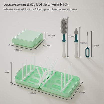Powerful Electric Baby Bottle Brush Cleaner Set,Complete with Silicone Bottle/Nipple/Gap/Straw Brushes,Plus a Dispenser and Foldable Drying Rack,Effort Electric Cleaning Brush,Portable Travel Set