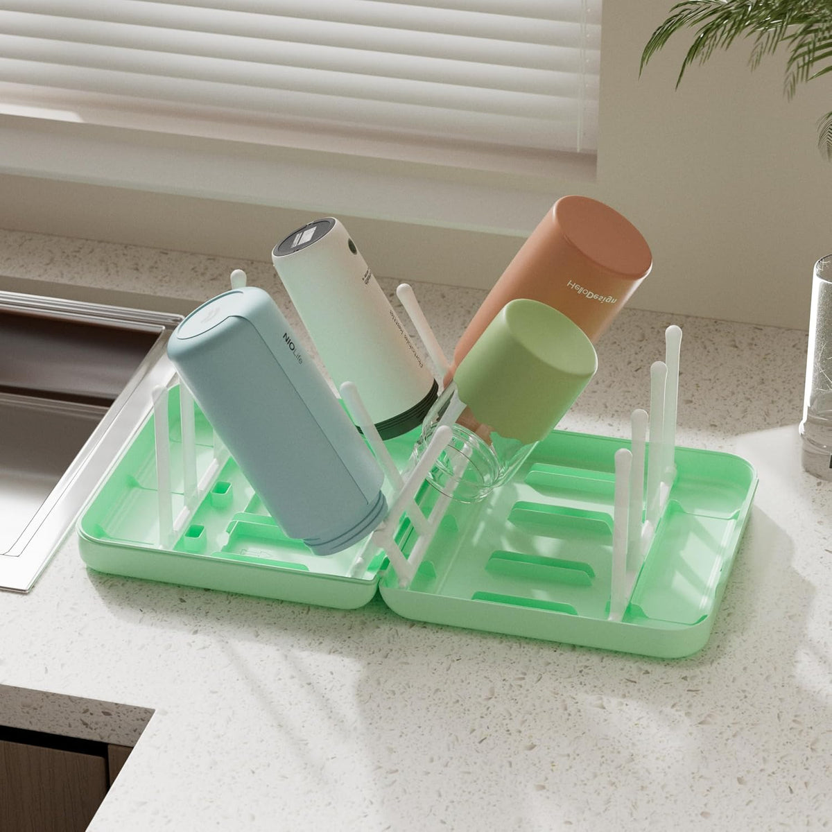Powerful Electric Baby Bottle Brush Cleaner Set,Complete with Silicone Bottle/Nipple/Gap/Straw Brushes,Plus a Dispenser and Foldable Drying Rack,Effort Electric Cleaning Brush,Portable Travel Set
