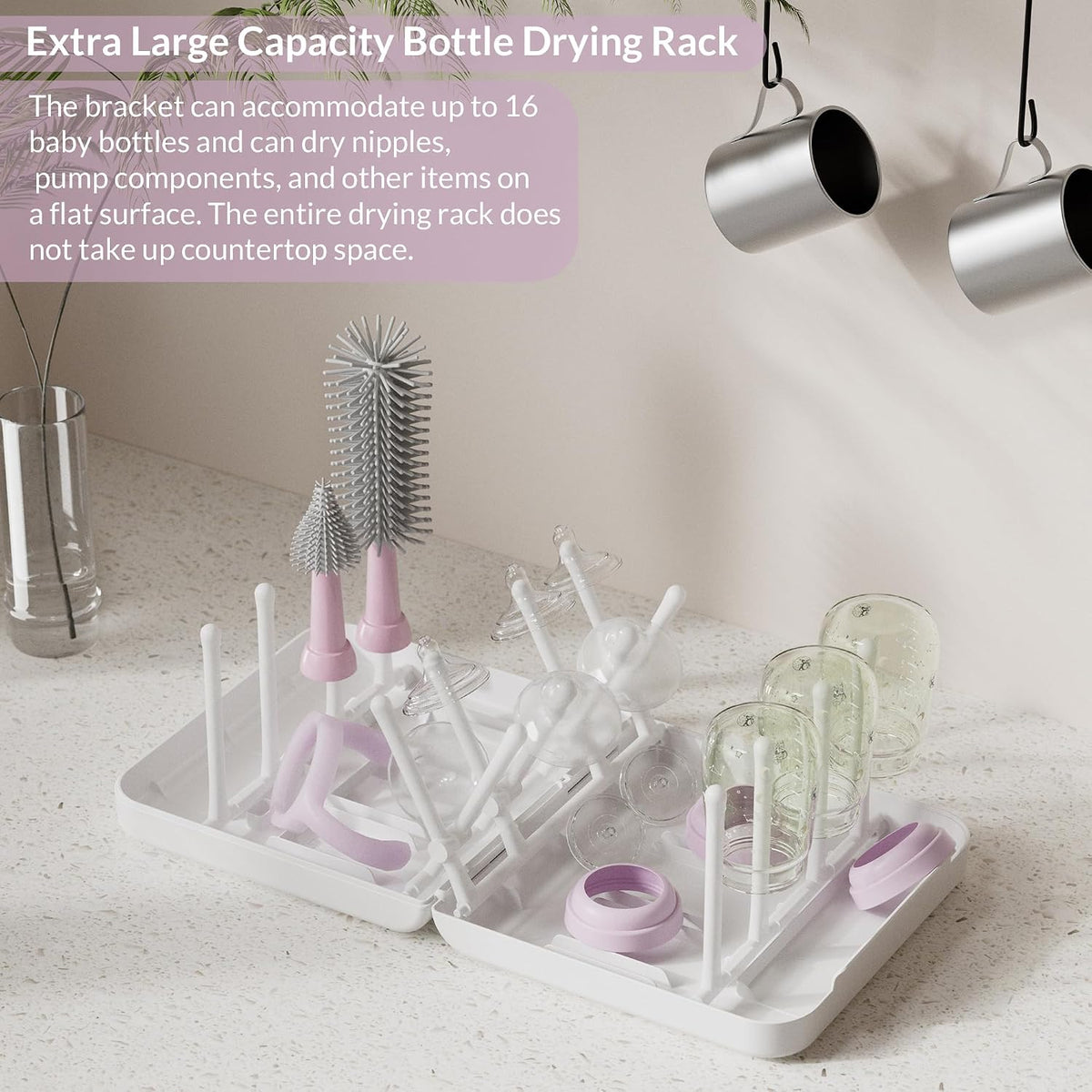 Powerful Electric Baby Bottle Brush Cleaner Set,Complete with Silicone Bottle/Nipple/Gap/Straw Brushes,Plus a Dispenser and Foldable Drying Rack,Effort Electric Cleaning Brush,Portable Travel Set