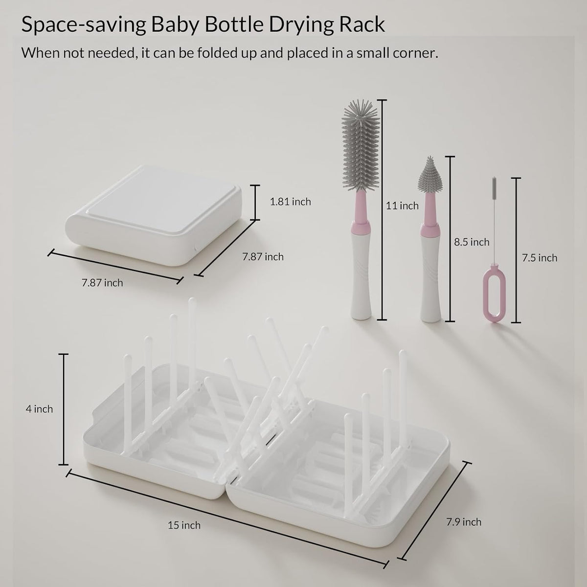 Powerful Electric Baby Bottle Brush Cleaner Set,Complete with Silicone Bottle/Nipple/Gap/Straw Brushes,Plus a Dispenser and Foldable Drying Rack,Effort Electric Cleaning Brush,Portable Travel Set