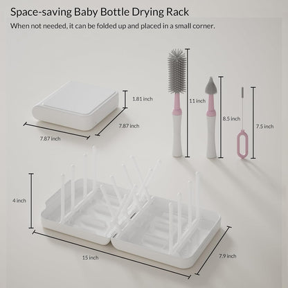 Powerful Electric Baby Bottle Brush Cleaner Set,Complete with Silicone Bottle/Nipple/Gap/Straw Brushes,Plus a Dispenser and Foldable Drying Rack,Effort Electric Cleaning Brush,Portable Travel Set