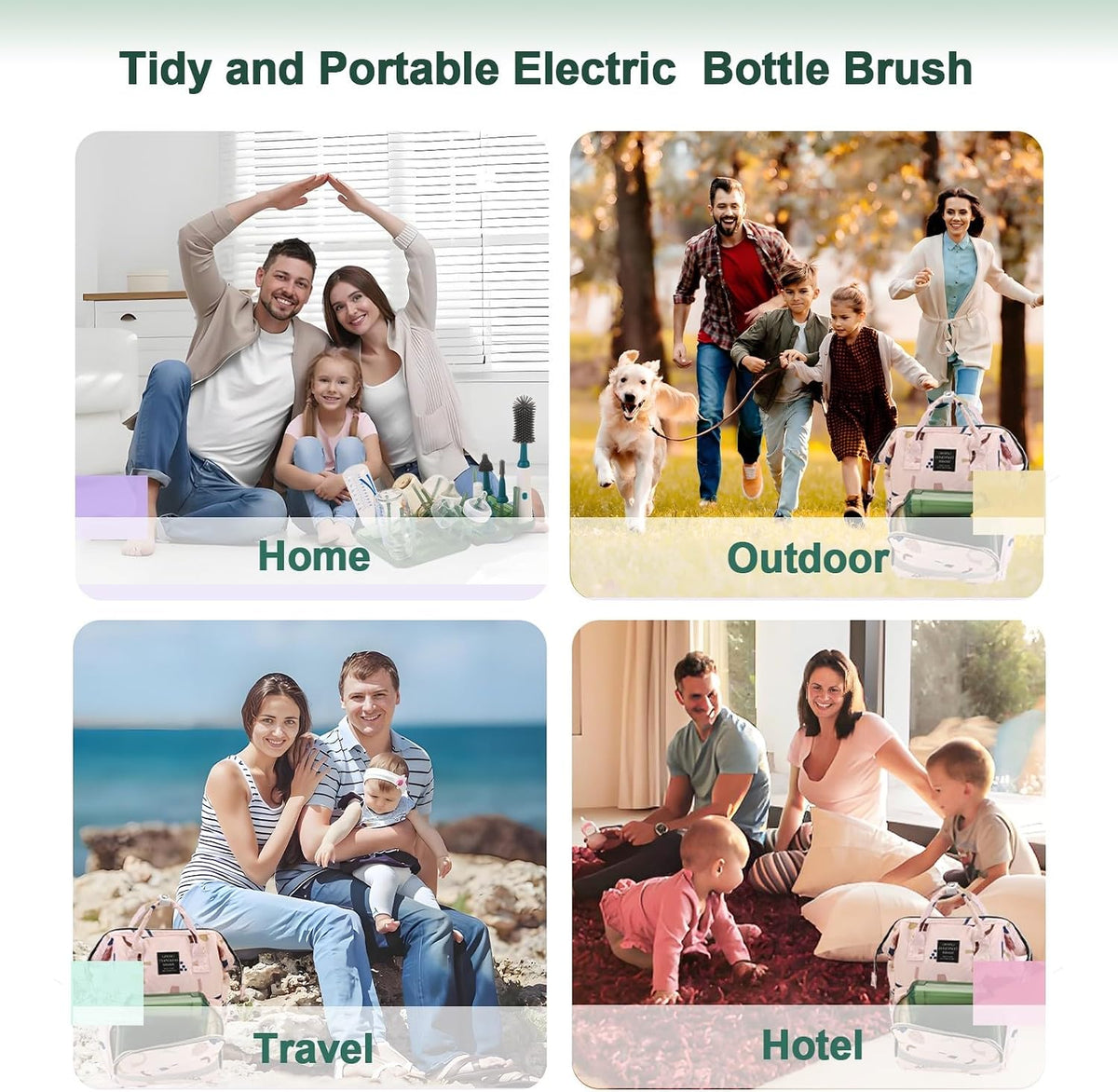 Powerful Electric Baby Bottle Brush Cleaner Set,Complete with Silicone Bottle/Nipple/Gap/Straw Brushes,Plus a Dispenser and Foldable Drying Rack,Effort Electric Cleaning Brush,Portable Travel Set