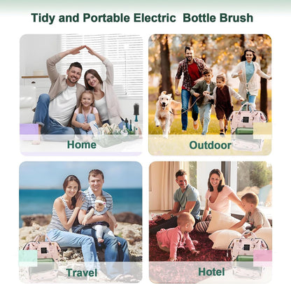 Powerful Electric Baby Bottle Brush Cleaner Set,Complete with Silicone Bottle/Nipple/Gap/Straw Brushes,Plus a Dispenser and Foldable Drying Rack,Effort Electric Cleaning Brush,Portable Travel Set