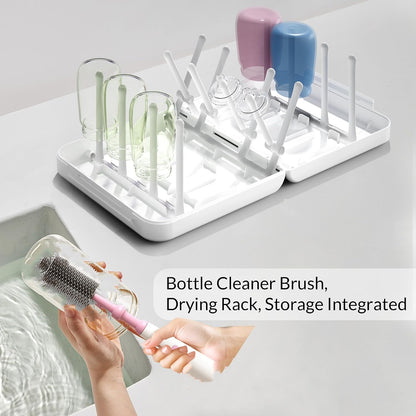 Powerful Electric Baby Bottle Brush Cleaner Set,Complete with Silicone Bottle/Nipple/Gap/Straw Brushes,Plus a Dispenser and Foldable Drying Rack,Effort Electric Cleaning Brush,Portable Travel Set