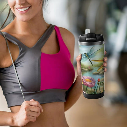 13oz Insulated Travel Coffee Mug Reusable Coffee Cup Water Bottle | Dragonfly Garden Spring Travel Mug with Leak Proof Lid Double Wall Stainless Steel Coffee Tumbler Personalized Gift