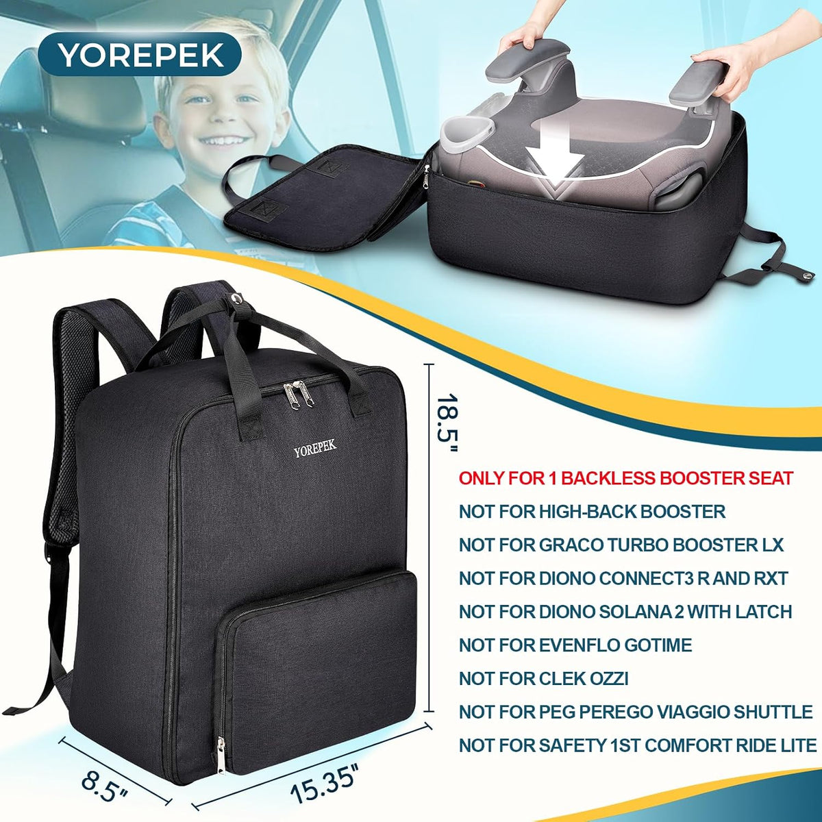 Backless Booster Car Seat Travel Bag for Airplane