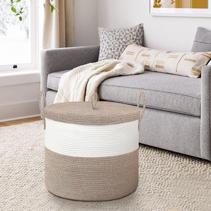 Extra Large Woven Basket with Lid, 18" X 14" Wicker Blanket Storage Basket Living Room, Tall Rope Storage Baskets for Toys, Decorative Kids Toy Bin Box with Cover, Baby Laundry Basket Hamper