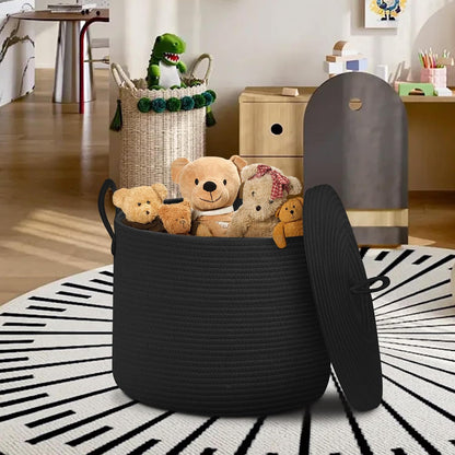 Extra Large Woven Basket with Lid, 18" X 14" Wicker Blanket Storage Basket Living Room, Tall Rope Storage Baskets for Toys, Decorative Kids Toy Bin Box with Cover, Baby Laundry Basket Hamper