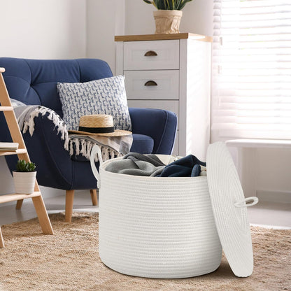 Extra Large Woven Basket with Lid, 18" X 14" Wicker Blanket Storage Basket Living Room, Tall Rope Storage Baskets for Toys, Decorative Kids Toy Bin Box with Cover, Baby Laundry Basket Hamper