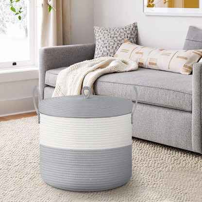 Extra Large Woven Basket with Lid, 18" X 14" Wicker Blanket Storage Basket Living Room, Tall Rope Storage Baskets for Toys, Decorative Kids Toy Bin Box with Cover, Baby Laundry Basket Hamper