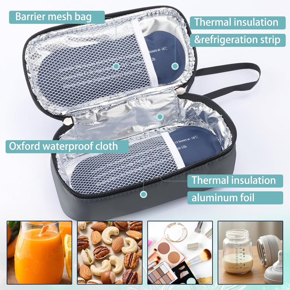 Breastmilk Cooler Bag with Ice Pack, Portable Insulated Breast Milk Storage Cooler Bag, Small Stylish Breastmilk Storage Bag Cooler with Wrist Strap (Dark Gray)