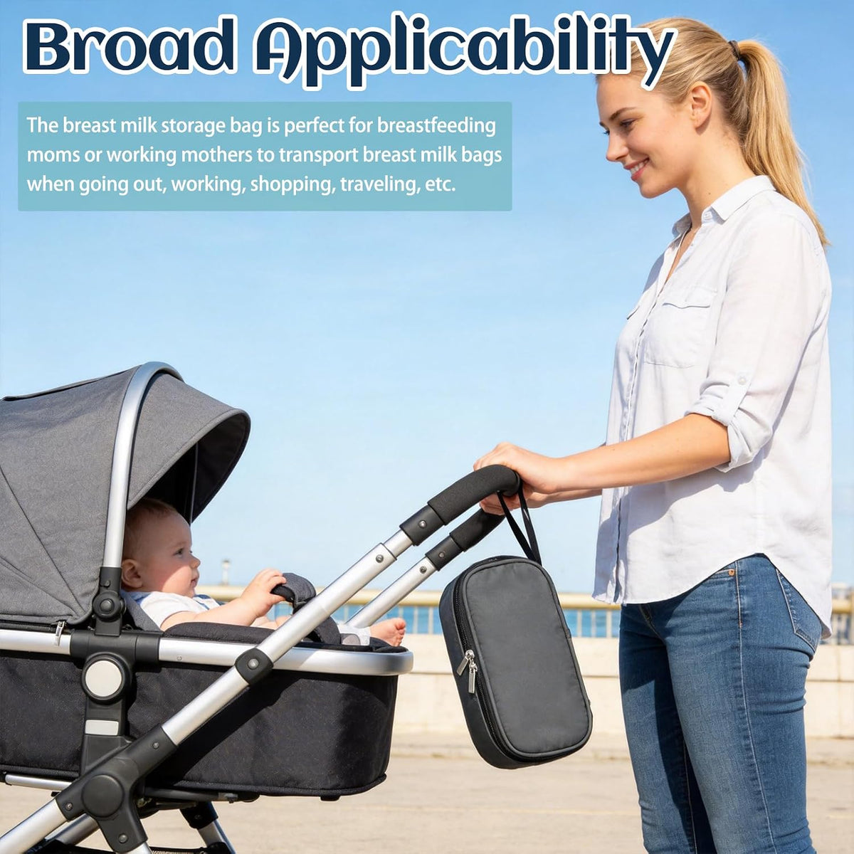 Breastmilk Cooler Bag with Ice Pack, Portable Insulated Breast Milk Storage Cooler Bag, Small Stylish Breastmilk Storage Bag Cooler with Wrist Strap (Dark Gray)