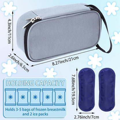 Breastmilk Cooler Bag with Ice Pack, Portable Insulated Breast Milk Storage Cooler Bag, Small Stylish Breastmilk Storage Bag Cooler with Wrist Strap (Dark Gray)