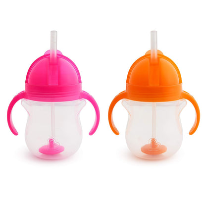 Happy Snacker Toddler Cups and Snack Containers - 7oz Any Angle Weighted Straw Trainer Cup and 9oz Snack Catchers, Purple/Pink