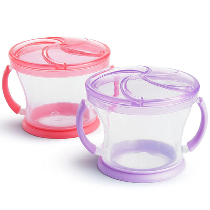 Happy Snacker Toddler Cups and Snack Containers - 7oz Any Angle Weighted Straw Trainer Cup and 9oz Snack Catchers, Purple/Pink