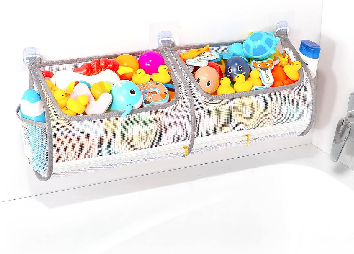 2-in-1 bath toy storage double capacity bath toy holder helps bath toy storage for tub classification, bath toy organizer for tub for kids to easily take favorite toys