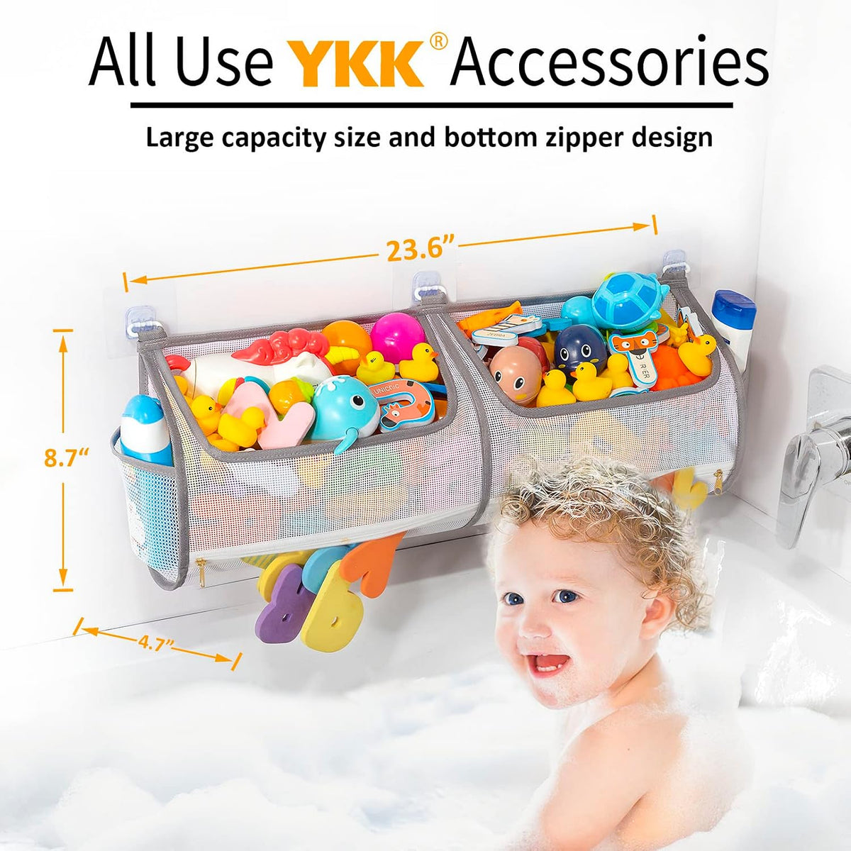 2-in-1 bath toy storage double capacity bath toy holder helps bath toy storage for tub classification, bath toy organizer for tub for kids to easily take favorite toys