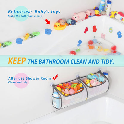 2-in-1 bath toy storage double capacity bath toy holder helps bath toy storage for tub classification, bath toy organizer for tub for kids to easily take favorite toys