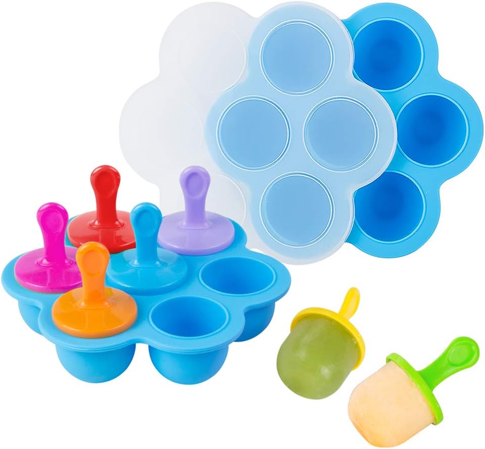 Baby Food Freezer Trays with Lid, Silicone Ice Cube Popsicle Molds with 7 Ice Pop Sticks, Egg Bites Molds Set of 2 for Instant Pot Accessories 3,5,6 qt Pressure Cooker