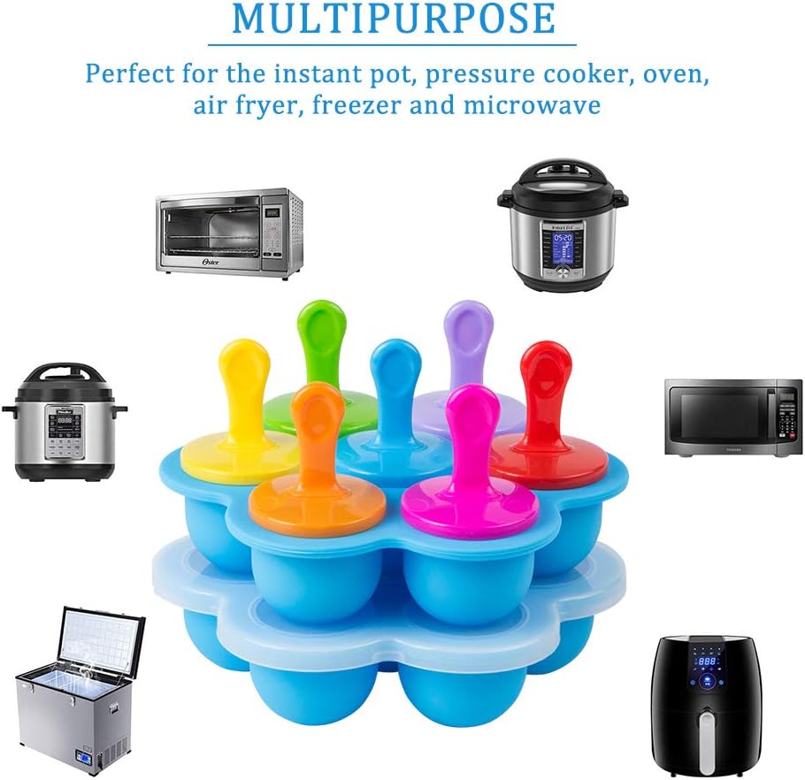 Baby Food Freezer Trays with Lid, Silicone Ice Cube Popsicle Molds with 7 Ice Pop Sticks, Egg Bites Molds Set of 2 for Instant Pot Accessories 3,5,6 qt Pressure Cooker