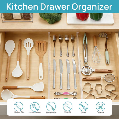 12 Pack Drawer Dividers for Clothes, 4" High 10.2"-16.5" Adjustable Expandable Dresser Drawer Organizer, Clear Plastic Separators for Dresser, Baby Clothing, Underwear, Cosmetic, Toiletries
