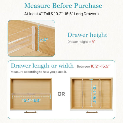 12 Pack Drawer Dividers for Clothes, 4" High 10.2"-16.5" Adjustable Expandable Dresser Drawer Organizer, Clear Plastic Separators for Dresser, Baby Clothing, Underwear, Cosmetic, Toiletries