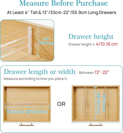 12 Pack Drawer Dividers for Clothes, 4" High 10.2"-16.5" Adjustable Expandable Dresser Drawer Organizer, Clear Plastic Separators for Dresser, Baby Clothing, Underwear, Cosmetic, Toiletries