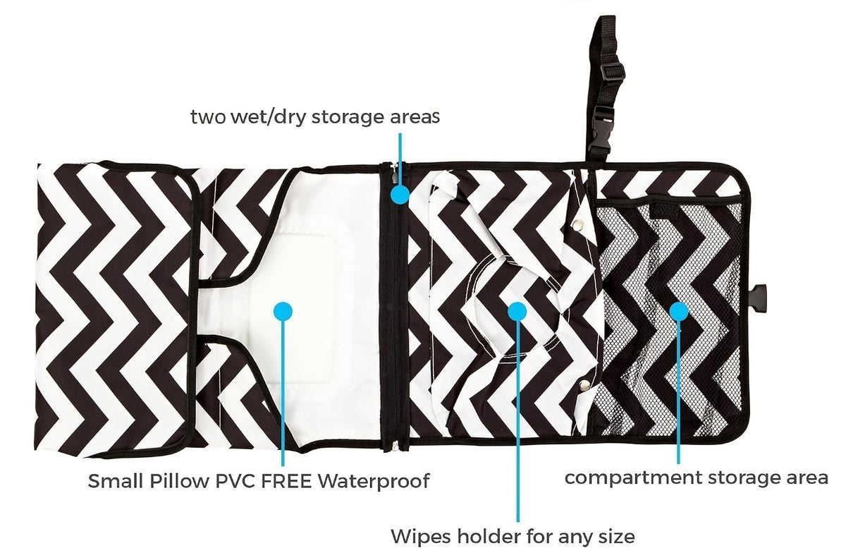 Skeddadles Baby Portable Changing Pad, 2 Wet/Dry Storage Areas, 2 Bags in 1!