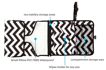 Skeddadles Baby Portable Changing Pad, 2 Wet/Dry Storage Areas, 2 Bags in 1!