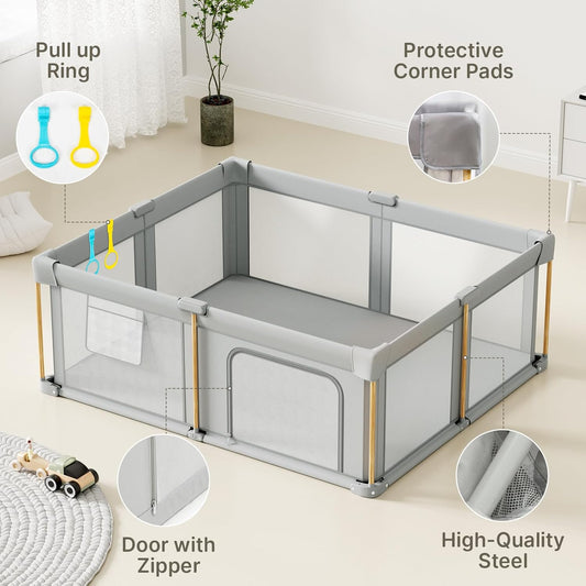 Foldable Baby Playpen with Mat, 71x59 Foldable Play Pen for Babies and Toddlers, Baby Playpen with Portable Design, Collapsible Play Yard for Fence Indoor and Outdoor