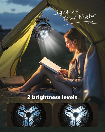 Portable Clip on Misting Fan, [5-45Hrs] Golf Cart Spray Fan, 720° Rotate Baby Stroller Fan, Outdoor Camping Fan with LED, Rechargeable Battery Operated RV Travel Cruise Fan, Golf Accessories